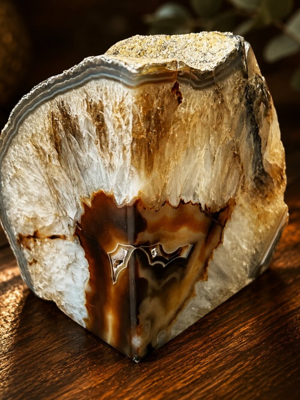 NWT Genuine Brazilian Agate Natural Crystal Gemstone Bookends Paperweight